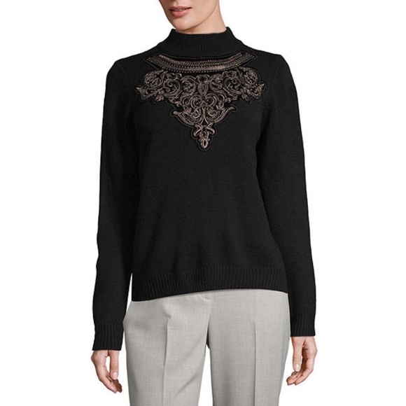 Long Sleeve Embellished Mock Neck Sweater - Picture 1 of 5